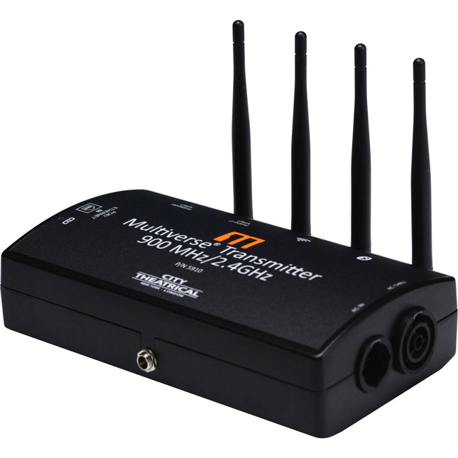 City Theatrical Multiverse Transmisor DMX Wireless 900 MHz 2.4 GHz con Soporte de Montaje