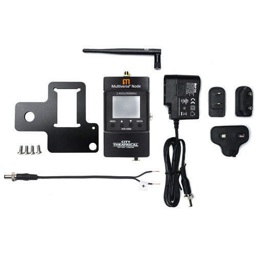 City Theatrical 900 MHz 2.4 GHz Multiverse Node DMX Inalámbrico con LCD y Accesorios