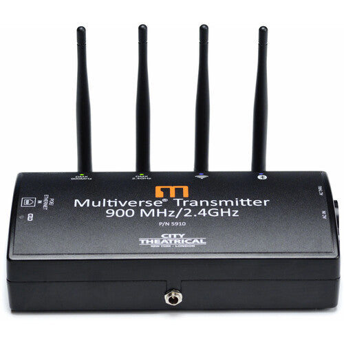 City Theatrical Multiverse Transmisor DMX Wireless 900 MHz 2.4 GHz con Soporte de Montaje