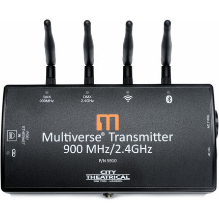 City Theatrical Multiverse Transmisor DMX Wireless 900 MHz 2.4 GHz con Soporte de Montaje