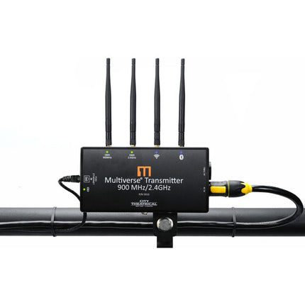 City Theatrical Multiverse Transmisor DMX Wireless 900 MHz 2.4 GHz con Soporte de Montaje