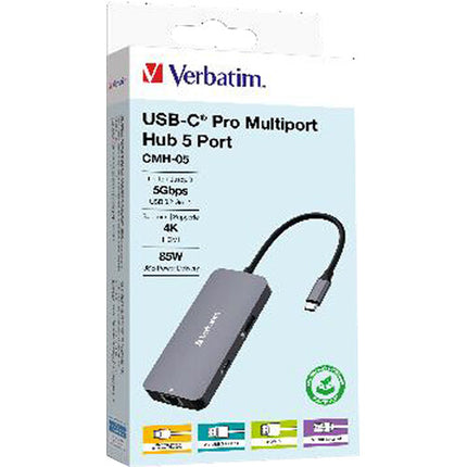 Verbatim 5-Port USB-C Pro CMH-05 Hub multipuerto con HDMI 4K 60Hz y 85W PD
