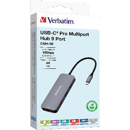 Verbatim CMH-09 Hub USB-C Pro 9 Puertos HDMI 4K 60Hz Power Delivery 85W