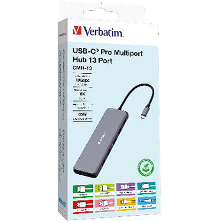 Verbatim 13 Puertos USB-C Pro CMH-13 Hub Multiport con 85W Power Delivery y Gigabit Ethernet