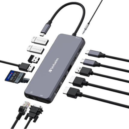 Verbatim 14-Port USB-C Pro CMH-14 Hub multipuerto 85W USB-C HDMI VGA