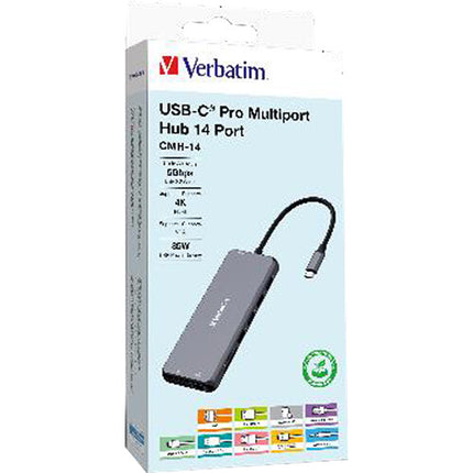 Verbatim 14-Port USB-C Pro CMH-14 Hub multipuerto 85W USB-C HDMI VGA