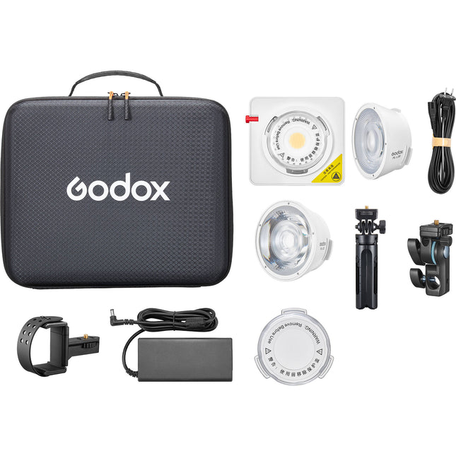 Godox ML100Bi Luz LED portátil bicolor con lente 36° y soporte power bank