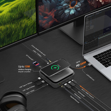 j5create Dock USB-C 12 en 1 con HDMI Dual 4K y carga inalámbrica 15W