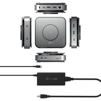 j5create Dock USB-C 12 en 1 con Dual HDMI 4K y Adaptador GaN 140W