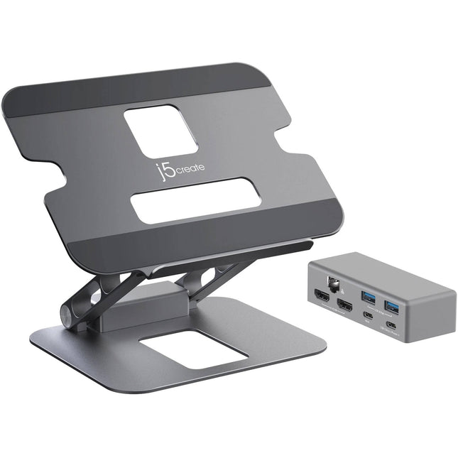 j5create Soporte Docking Adjusteable para Laptop hasta 16" con 2 HDMI y 100W PD