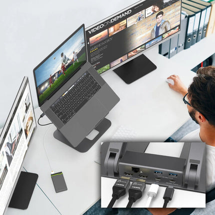 j5create Soporte Docking Adjusteable para Laptop hasta 16" con 2 HDMI y 100W PD