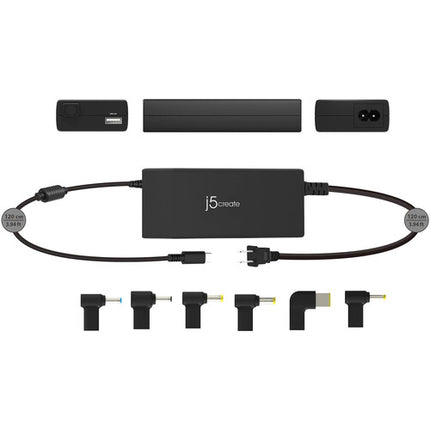 j5create 100W PD USB-C Súper Cargador con 6 conectores DC y puerto USB-A