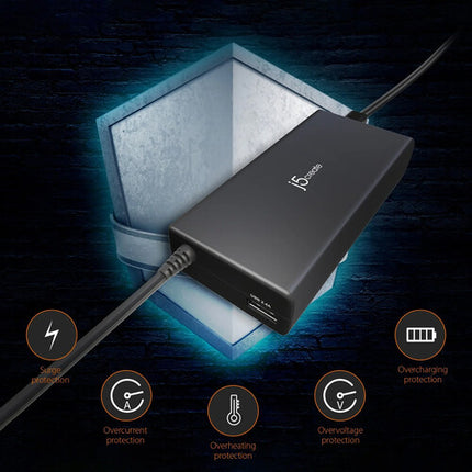 j5create 100W PD USB-C Súper Cargador con 6 conectores DC y puerto USB-A