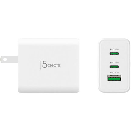 j5create 65W GaN Cargador de Pared USB 1 USB-A 2 USB-C PD 3.0 QC 3.0