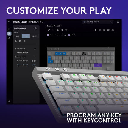 Logitech G G515 Teclado mecánico compacto inalámbrico TKL RGB blanco 36h batería