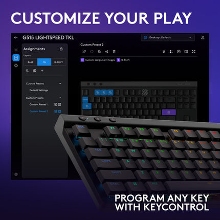 Logitech G G515 Teclado mecánico inalámbrico TKL RGB GL Linear 36 horas batería