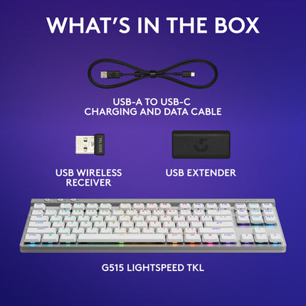 Logitech G G515 LIGHTSPEED Teclado Mecánico Gaming Inalámbrico TKL Blanco GL Linear 36h Batería RGB