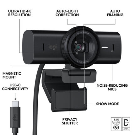 Logitech MX Brio Webcam 4K UHD 30fps Autofocus Montura USB-C