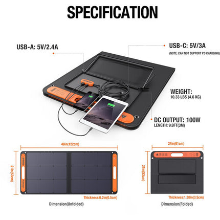 Jackery SolarSaga 100W Panel Solar Bifacial Monocristalino IP68 Foldable
