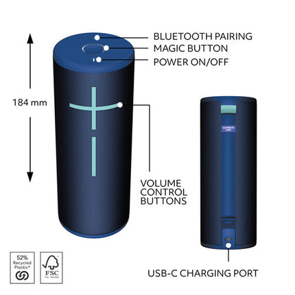 Ultimate Ears BOOM 4 Altavoz Bluetooth inalámbrico azul 15 h batería 147 m alcance