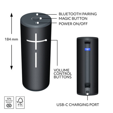 Ultimate Ears BOOM 4 Altavoz Bluetooth inalámbrico negro 15 horas batería 147 pies alcance