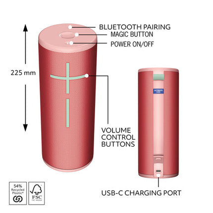 Ultimate Ears MEGABOOM 4 Altavoz Bluetooth inalámbrico rojo 20 horas batería 147 pies alcance