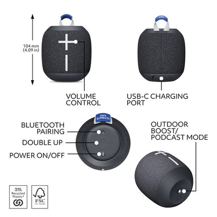 Ultimate Ears WONDERBOOM 4 Altavoz Bluetooth Inalámbrico Negro 14 Horas Batería 131 Pies Alcance