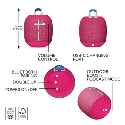 Ultimate Ears WONDERBOOM 4 Altavoz Bluetooth Rosa Hasta 14 Horas Batería