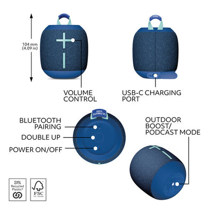 Ultimate Ears WONDERBOOM 4 Altavoz Bluetooth Azul 14 Horas Batería 131 Pies Alcance