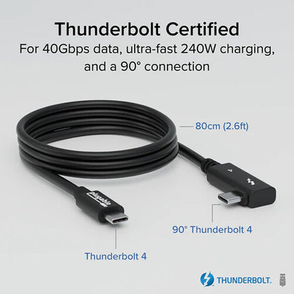 Plugable USB-C a USB-C en ángulo derecho Thunderbolt 4 2.6 pies 40 Gb/s 240W