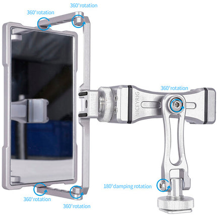Soporte de aluminio Niceyrig para smartphone con espejo giratorio 5.5 a 7 pulgadas