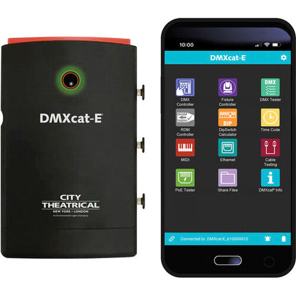 City Theatrical DMXcat-E Herramienta de prueba Ethernet multifuncional PoE y USB-C