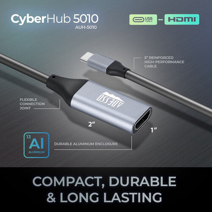 Adaptador Adesso USB-C a HDMI 4K Macho Hembra 15 cm Compacto Durable