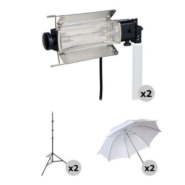 Lowel Two Kit de Iluminación con 2 Luces Tungsteno Stands 3 m y Paraguas 27 pulgadas