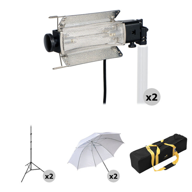 Lowel Tota-light Kit de Dos Luces 1500W con Sombrillas Blancas y Soportes 10'