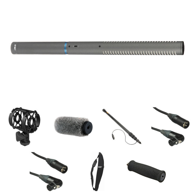 Audio-Technica AT897 Micrófono Shotgun con Boompole aluminio 7.5 pies y Parabrisas Auray