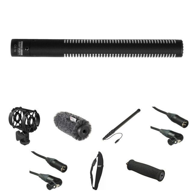 Sanken CS-1e Micrófono Shotgun Corto Resistente a la Humedad con Boompole de Grafito y Paravientos Rycote