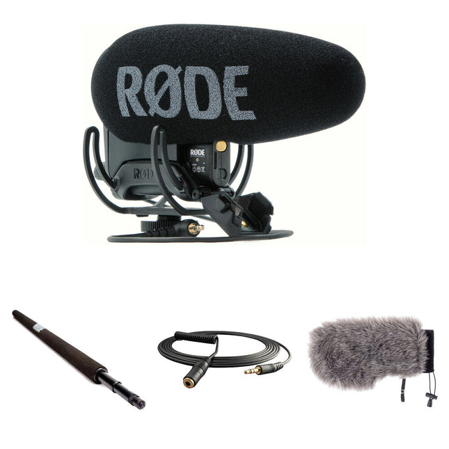 RODE VideoMic Pro+ Micrófono Escopeta Kit con Boompole 3 Secciones y Cable Extensión 10 ft
