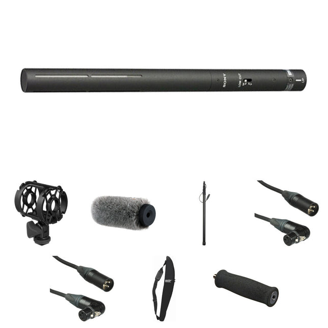 Sony ECM-673 Micrófono Shotgun Corto Kit de Grabación con Boompole y Accesorios