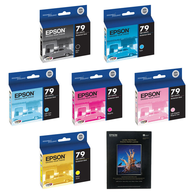 Epson 79 Kit de 6 Tintas para Impresoras con 50 Hojas Papel Fotográfico 8x11"