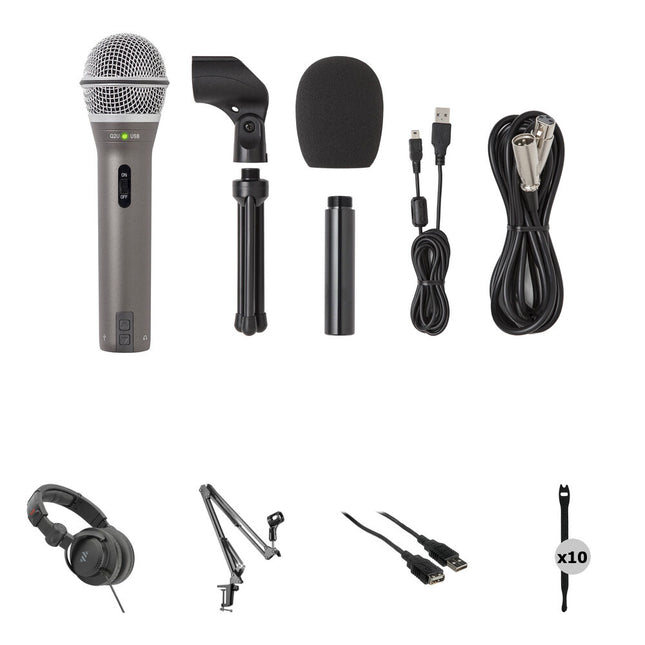 Samson Q2U Kit de Podcasting con Micrófono Dinámico USB XLR y Auriculares Monitor