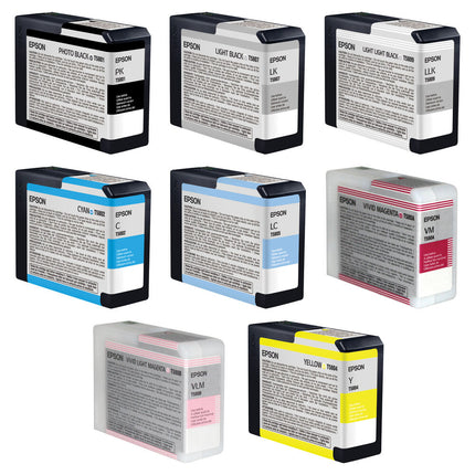 Epson UltraChrome K3 Juego de Tinta Foto Negro 8 Cartuchos 80 ml para Impresora Stylus Pro 3880