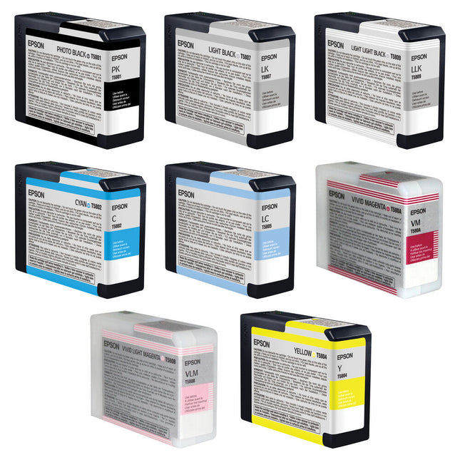 Epson UltraChrome K3 Juego de Tinta Foto Negro 8 Cartuchos 80 ml para Impresora Stylus Pro 3880