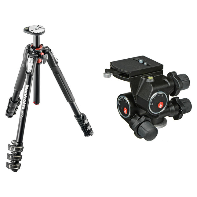 Manfrotto MT190XPRO4 trípode de aluminio con cabeza de engranajes 68.1" altura máxima 410 Junior Geared Head Kit