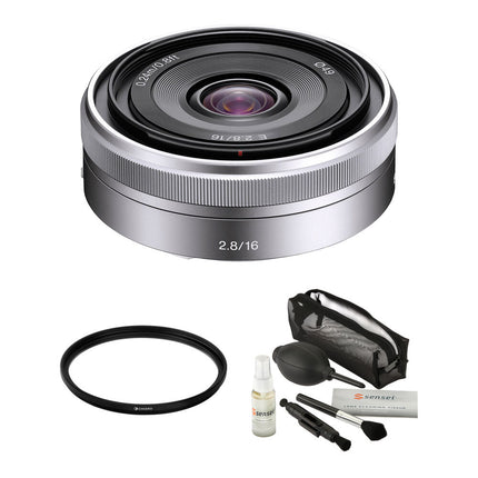 Sony E 16mm f/2.8 Lente APS-C Compacta con Filtro UV 49mm y Kit de Limpieza