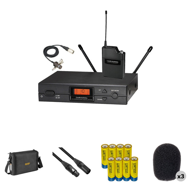Audio-Technica ATW-2129b Sistema Micrófono Lavalier Inalámbrico 10 Canales 487-506 MHz con Bolsa y Accesorios