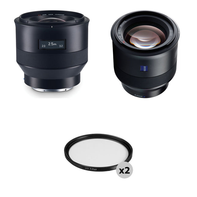 ZEISS Batis Kit de lentes 25mm f2 y 85mm f1.8 con filtros UV para Sony E