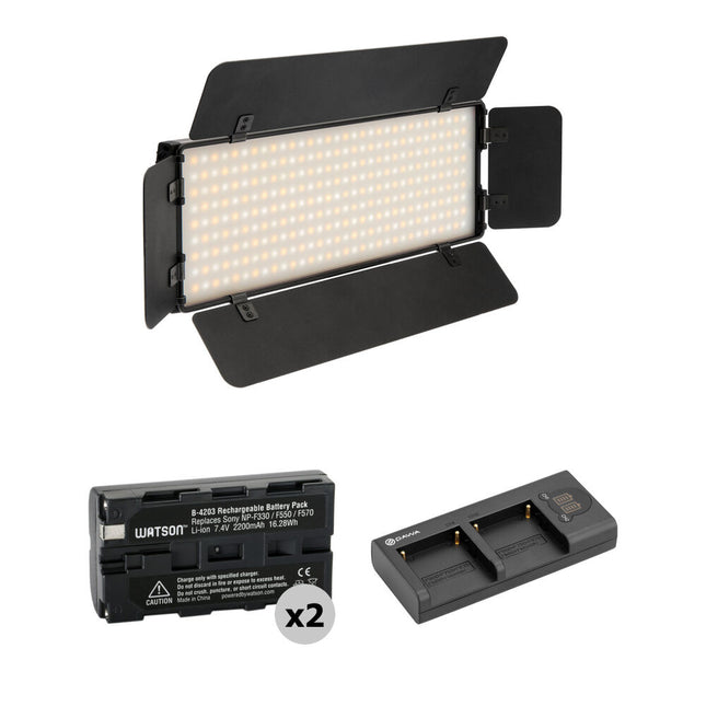 Genaray Ultra-Thin Bicolor 288 LED Luz para Cámara con 2 Baterías 2000mAh y Cargador Dual