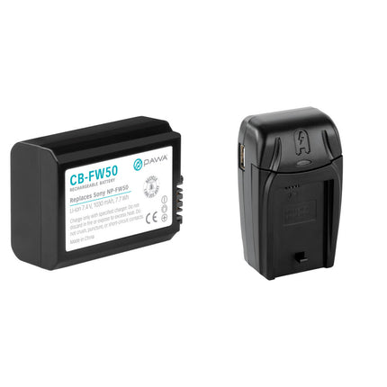 Pawa NP-FW50 Batería de Litio 7.2V 1030mAh Kit con Cargador Compacto AC/DC