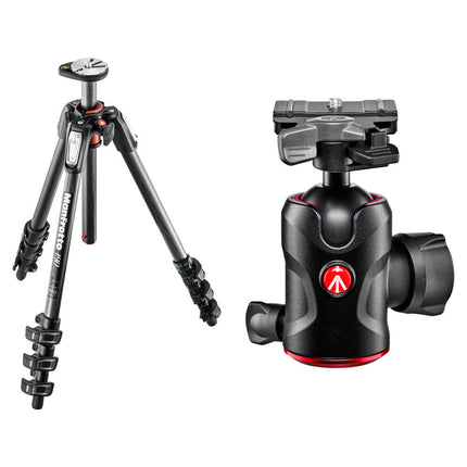 Manfrotto MT190CXPRO4 Trípode de Fibra de Carbono con Cabezal 496RC2 y Altura Máxima 170 cm